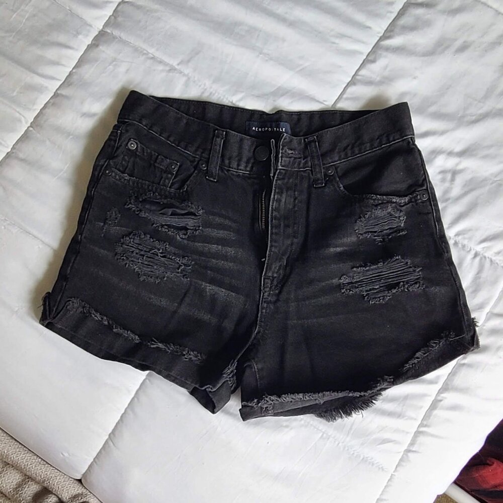 Black denim shorts